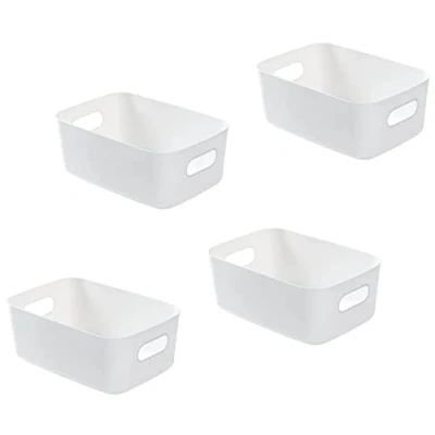 Imagen de Bgfuni Juego de 4 Cestas Almacenaje Multiuso, Cajas Organizadoras Plástico con Asas, Cesta Ordenación, Almacenaje, Almacenamiento para Cocina, Baño, 19 x 13.5 7.5cm (Blanco)