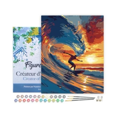 Imagen de Figured&#039;Art Pintar por Numeros Adultos con marco Surfeando la gran ola Manualidades pintura acrilica Kit Cuadro DIY completo 40x50cm bastidor montado