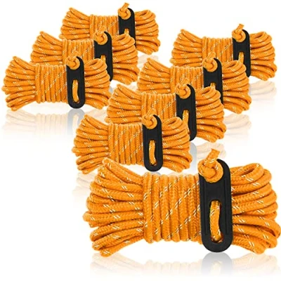 Imagen de com four® 8X Cuerdas de sujeción 4 m Cada una para Camping Reflectantes en Naranja Cuerda Tienda con Hebilla tensión Tensor