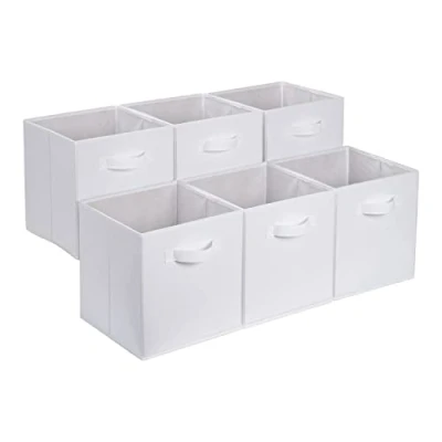 Imagen de Amazon Basics Cubos de Almacenamiento, 6 UnidadES, Tela, Plegables, con Asas, 26.67 x 27.94 cm, Color Blanco