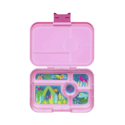 Imagen de yumbox Tapas lonchera XL, caja bento de 5 compartimentos para adultos y adolescentes, dividida, separados a prueba fugas (rosa capri (bandeja selva pastel))