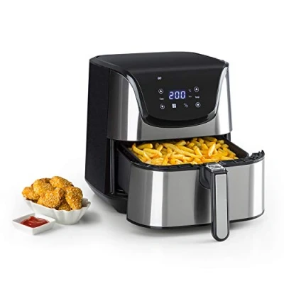 Imagen de Klarstein Freidora Sin Aceite l 1700 W, 5,4 litros, Pantalla LCD Táctil, 8 Programas Aire Caliente de Acero Inoxidable, Air fryer Bajo Consumo, Freidoras con Termostato, Plata