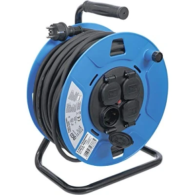 Imagen de BGS 3378 Enrollador de cable 50 m 3 x 1,5 mm² 4 tomas con tapas cierre IP 44 3500 W
