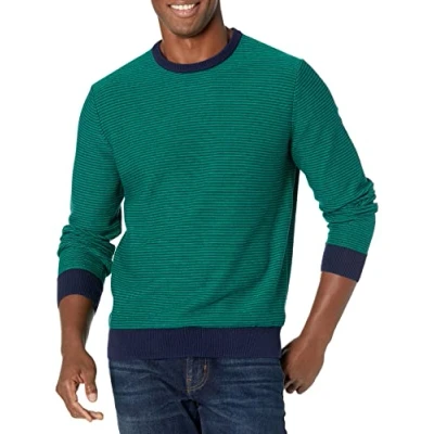 Imagen de Amazon Essentials Jersey de cuello redondo (Disponible en Tallas Grandes) Hombre, Verde Esmeralda Rayas, M