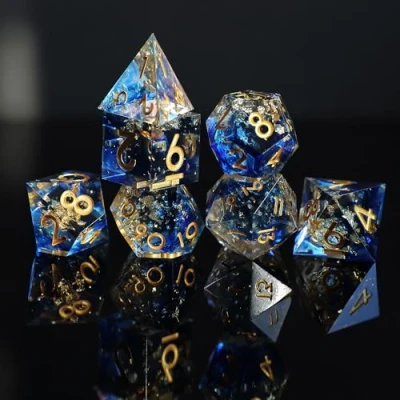 Imagen de Juego Dados DND 7 Piezas D4 D6 D8 D10 D12 D20 D% Poliédrico Hecho a Mano Resina con Bordes Afilados D&amp;D para Mazmorras y Dragones Pathfinder Roll Juegos de Mesa RPG MTG Caja Regalo