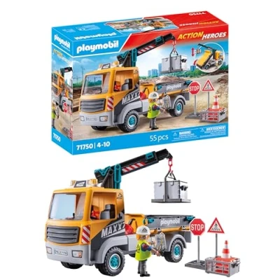 Imagen de PLAYMOBIL Action Heroes Camión de Obra con grúa Juguetes construcción para niños Set a Partir 4 años 71750