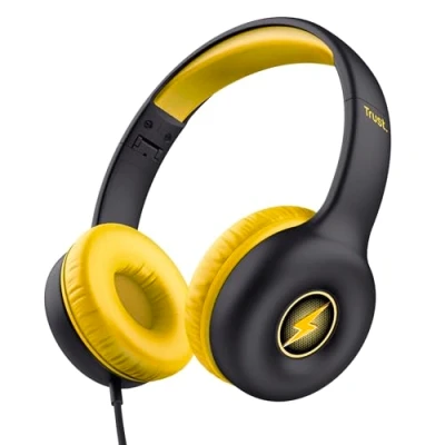 Imagen de Trust Nouna Auriculares con Cable para Niños 4 10 Años, Límite de Volumen (85dB), Cascos Plegables Micrófono Incorporado y Adhesivos, 3.5mm, Infantiles Switch, Negro