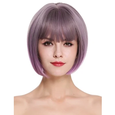 Imagen de WIG ME UP H1808 10AT366 peluca de mujer Bob pelo corto liso flequillo gris lila violeta mix