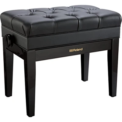 Imagen de Banco de piano Roland en negro pulido con asiento vinilo y compartimento para partituras RPB 500PE