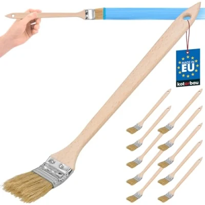 Imagen de KOTARBAU® Juego de 10 brochas Planas para radiador con Mango Madera, 36 mm, Pincel en Forma Curva, acodada, Plano y Alargado Superficies difícil Acceso, Brocha radiadores, 10u