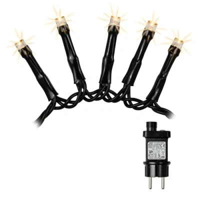 Imagen de Hellum cadena de luces para exteriores 370 LED color blanco cálido, ilumina un cable negro 7,38 m, con enchufe y temporizador,