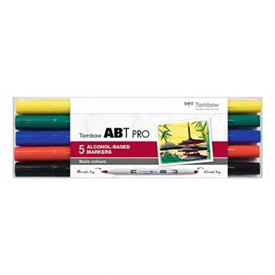 Imagen de Tombow ABT PRO Dual Brush Estuche con 5 Rotuladores Profesionales de Doble Punta en Colores Básicos