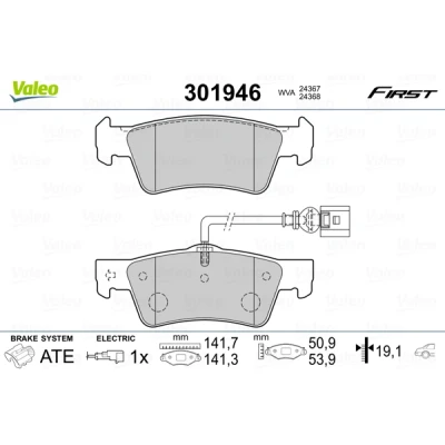 Imagen de VALEO 301946 Juego de pastillas freno FIRST Eje trasero con contacto avisador desgaste sin chapa antichirridos VOLKSWAGEN: Multivan 5 (7HM