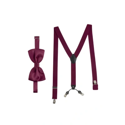 Imagen de Juego de Tirantes con pajarita Vino Rojo para hombre Y mujer I elásticos en forma pinzas extra fuertes 3,5cm ancho longitud ajustable Corbata preatada traje