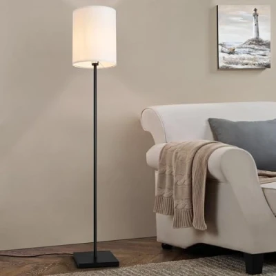 Imagen de lux.pro Lámpara de Pie para Sala Despacho Diseño Decorativo Sensación Amplitud Pantalla Textil 1x E27 60 W Metal 158 x 24 cm Negro Blanco