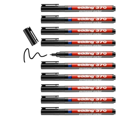Imagen de edding 370 negro 1 rotulador punta redondeada fina mm resistente al agua, secado rápido multiuso, universal para cartón, plástico, madera, metal, vidrio, piedra, lienzo