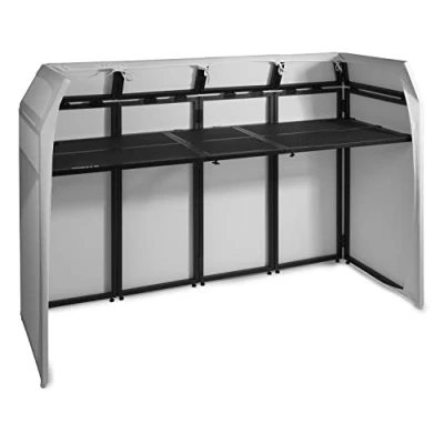Imagen de Vonyx DB5 Pro DJ Booth, Mesa para plegable, de aluminio, incluye revestimiento blanco y negro, material revestimiento: Lycra, bolsa transporte, capacidad carga máxima: 80 kg