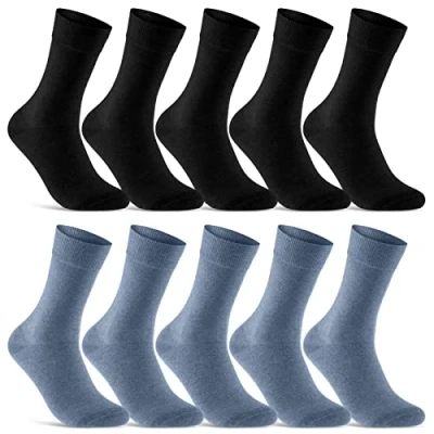 Imagen de sockenkauf24 Calcetines Clásicos Hombre Mujer 10 Pares Algodón Transpirables Comodos (Negro Azul 43 46)