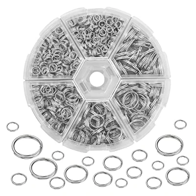 Imagen de Anillas de Salto Abiertas, Anillos Abiertos, Metal, con Caja Almacenamiento, Anillo Dividido para Joyería llavero (Plata)