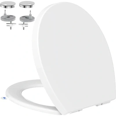 Imagen de Tapa Wc Forma O Universal, YEAUPE PRO Asiento de Inodoro Cierre Suave en con Liberación Rápida para una Fácil Limpieza, Estándar ovalados, Blanco, 44,6 x 37,2 4,3 cm