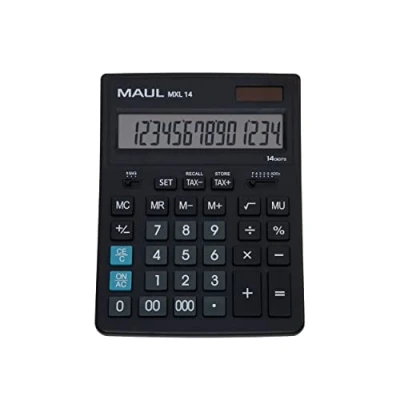 Imagen de MAUL MXL14, calculadora de Bolsillo (14 dígitos, Incluye cálculo impuestos, Pantalla en ángulo, Gran Profesional, Funciona con energía Solar, batería, 20,5 x 15,5 cm), Color