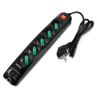 Imagen de Tecnoware Power Systems Regleta Cleaner 5, 5 Salidas Italia/Schuko, 1 Puerto USB A, C, Delivery y Quick Charger 3.0, Protección Infantil, Cable de 1.5m, Negro