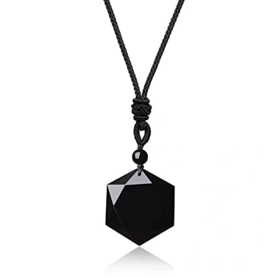 Imagen de COAI Collar con Colgante Hexágono Estrella de David en Obsidiana Negra Piedra Natural para Hombre y Mujer
