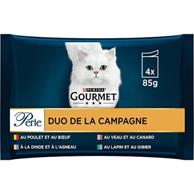 Imagen de GOURMET Dúos de Carne: Pollo, Ternera, Pavo Cordero, Conejo, jabalí, 4 x 85 g, 12 Piezas