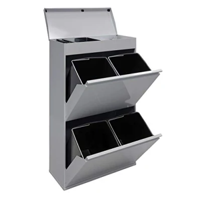 Imagen de Arregui Top CR622 B Cubo de Basura y Reciclaje Acero 4 Compartimentos con Bandeja Superior 4x17L (68L) Cubos Cocina Contenedores para Casa u Oficina gris