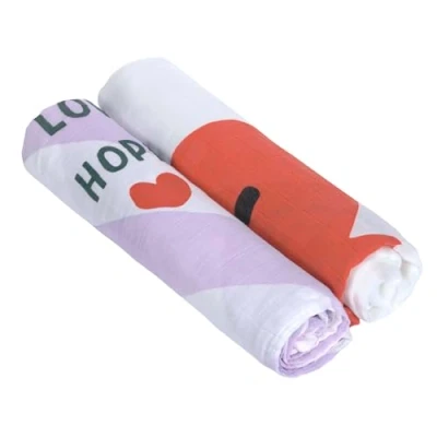 Imagen de Lässig Puck Manta de bebé Tela Gasa Juego 2 Piezas algodón 120 x cm/Heavenly Soft Swaddle XL Happy Rascals Heart Lavender