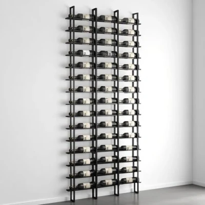 Imagen de RAJYQODIS Botellero de Pared, sostenedor Negro del almacenaje Vino, Estante Metal la Botella Vino Pared Que cuelga 15 Niveles 45 Botellas, para Cocina, Bodega, Bar (Black)