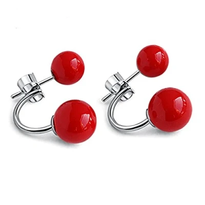 Imagen de YAXUN pendientes mujer plata de ley 925 con rojos perlas studs joyería y niñas