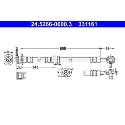 Imagen de ATE 24.5266 0600.3 Latiguillos de Freno 600 M10x1 NISSAN: Qashqai / Qashqai+2 I, 2