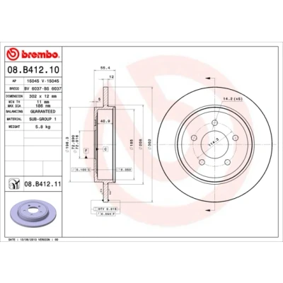 Imagen de BREMBO COATED DISC LINE 08.B412.11 Disco de freno 302 12 5 macizo revestido MAZDA: Tribute Wagon, FORD USA: Escape II