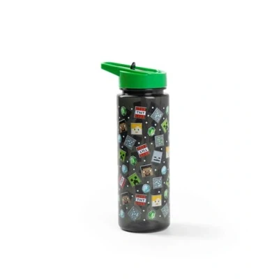 Imagen de Minecraft Creeper botella de agua con pajita 750 ml, color negro tapa verde, hidratación abatible impresión gráfica TNT, vasos unisex para niños, mercancía Minecrafters