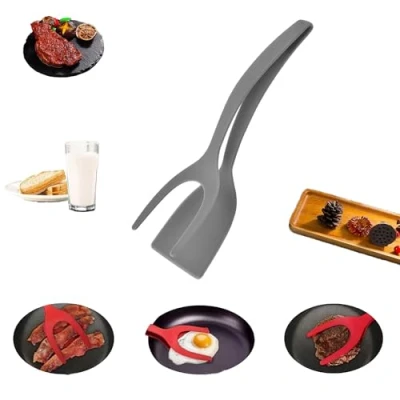 Imagen de 2 in 1 Spatula &amp; Tongs Simply Flip,Flip Egg,Egg Flipper Spatula,Egg Flipper,Fried Egg Spatula,Silicone Tongs, Flipping for Home Kitchen Cooking Tool Gray