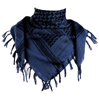 Imagen de FREE SOLDIER Bufanda Militar Shemagh Tactical Desert Keffiyeh de Cuello con Cabeza árabe Borla 43x43 Pulgadas,Azul