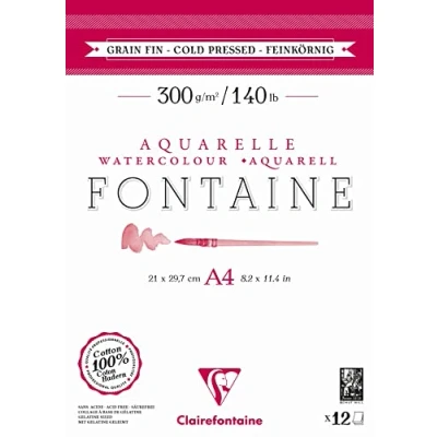 Imagen de Clairefontaine 975947C Bloc Fontaine A4 12 feuilles 300g Grain Fin Collé 2 Côtés