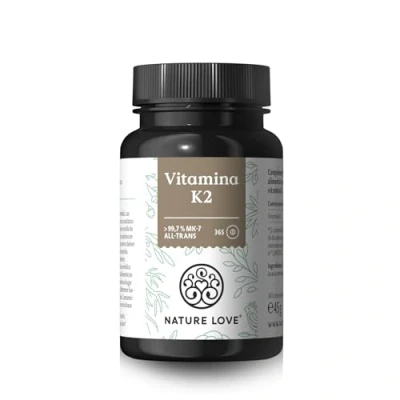 Imagen de NATURE LOVE® Vitamina K2 MK7 365 comprimidos 100 µg por comprimido contenido MK 7 (menaquinona) &gt; 99,7% all trans alta dosificación, vegano producido y probado en laboratorio Alemania