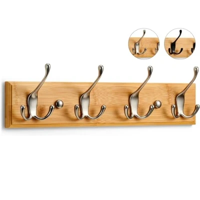 Imagen de LARHN Perchero Pared Madera y Níquel Mate 4 Colgadores Triples 42 cm Percheros de Diseño para Recibidores, Entradas, Dormitorios Modernos, Habitaciones Infantiles Baños