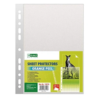 Imagen de D.RECT, Fundas Multitaladro, 50 Micras, Tamaño A4, Polipropileno Granulado, Piel Naranja, Pack de 100 Unidades, Perforadas Transparentes, Bolsillos (5907814631428)