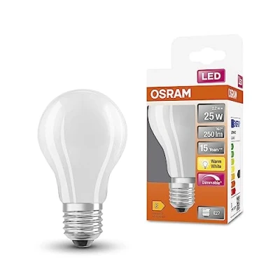 Imagen de OSRAM LED Superstar Classic A25 lámpara Dimmable para base E27, forma de pera, GL FR, 250 lúmenes, blanco cálido (2700k), reemplazo bombillas 25W convencionales, 1 paquete