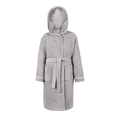 Imagen de LAYNENBURG Premium Albornoz de baño para niños y adolescentes con capucha 100% algodón OEKO TEX Standard 100 tejido rizo mullido Talla (146 152, Gris)