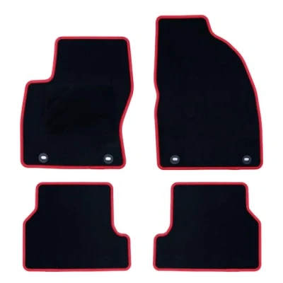 Imagen de OCC DESIGN Alfombrillas Coche a Medida, Compatibles con Ford Focus II (2004 2011), Moqueta Alta Calidad, Velour/Polipropileno, Anclaje Original, Reverso Antideslizante, Talonera, Ribete Rojo