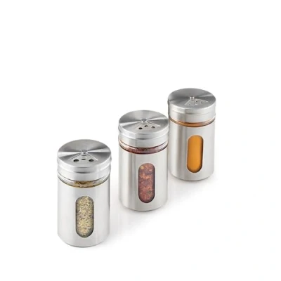 Imagen de Metaltex Juego de 3 tarros especias, 100 ml, acero inoxidable, cristal