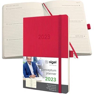 Imagen de SIGEL C2334 Agenda semanal Conceptum 2023 aprox. A5 rojo softcover dos páginas = una semana 192 S.