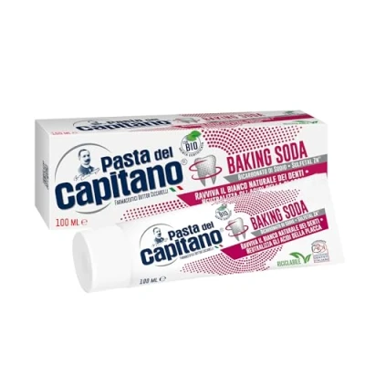 Imagen de Pasta del Capitano, Dentífrico Baking Soda Bio, Revive el Blanco Natural de los Dientes y Neutraliza Ácidos la Placa Bacteriana, 100% Made in Italy, Tubo 100 ml