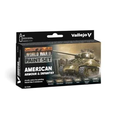 Imagen de Vallejo Model Color Set de Pintura Acrílica WWII American Armour &amp; Infantry. Kit 6 Colores Acabado Mate en Botellas 18 Ml para Pintar la Armada Norteamericana Segunda Guerra Mundial