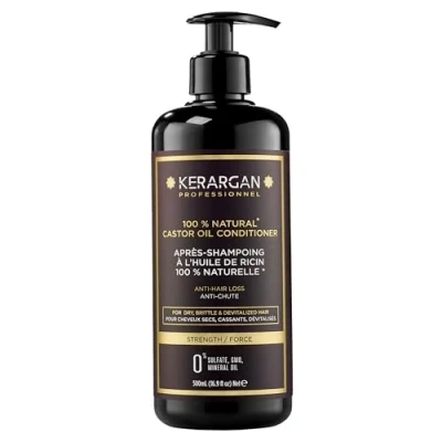 Imagen de Kerargan Acondicionador Anti Caída con Aceite de Ricino Desenredante &amp; Nutritivo para Cabello Seco y Quebradizo Enriquecido Queratina Argán Sin sulfatos,GMO,aceite mineral 500ml