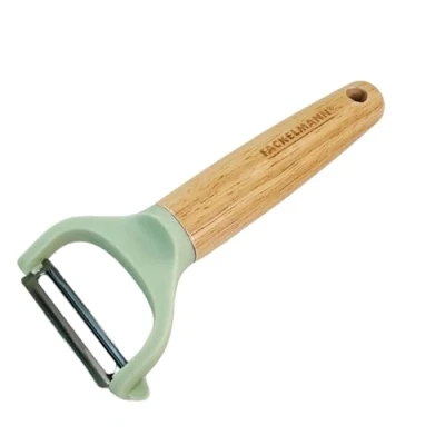 Imagen de Fackelmann Ocean Pelador de Verdura y Fruta, en Y, Acero Inoxidable Mango Madera Antideslizante con Certificado FSC, Agarre Cómodo Firme, 17 cm, Color Verde Agua, 1 ud